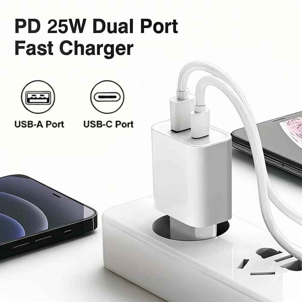 25W PD USB C Multi-Port Fast Charger For iPhone 11 12 13 Mini 14 Pro Max X XR XS Max 7 8 Plus Quick Charging PD Cable 1m 1.5m 2m