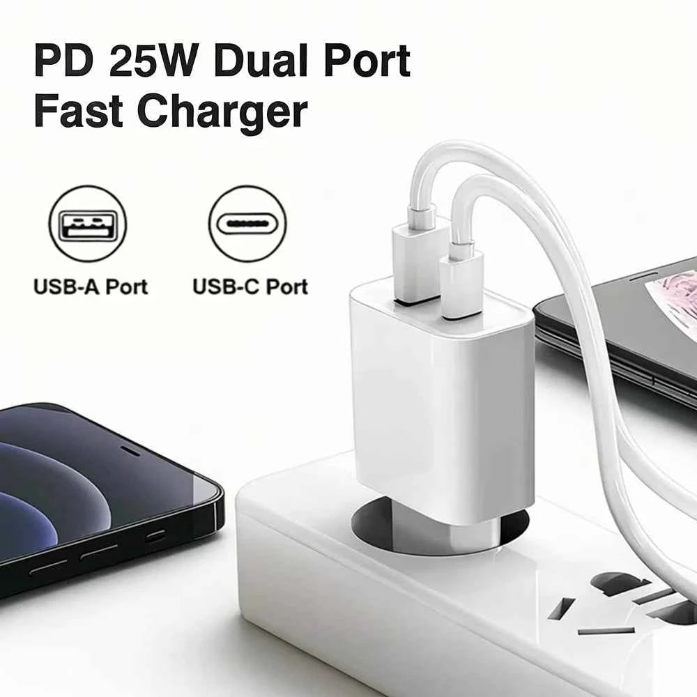 25W PD USB C Multi-Port Fast Charger For iPhone 11 12 13 Mini 14 Pro Max X XR XS Max 7 8 Plus Quick Charging PD Cable 1m 1.5m 2m