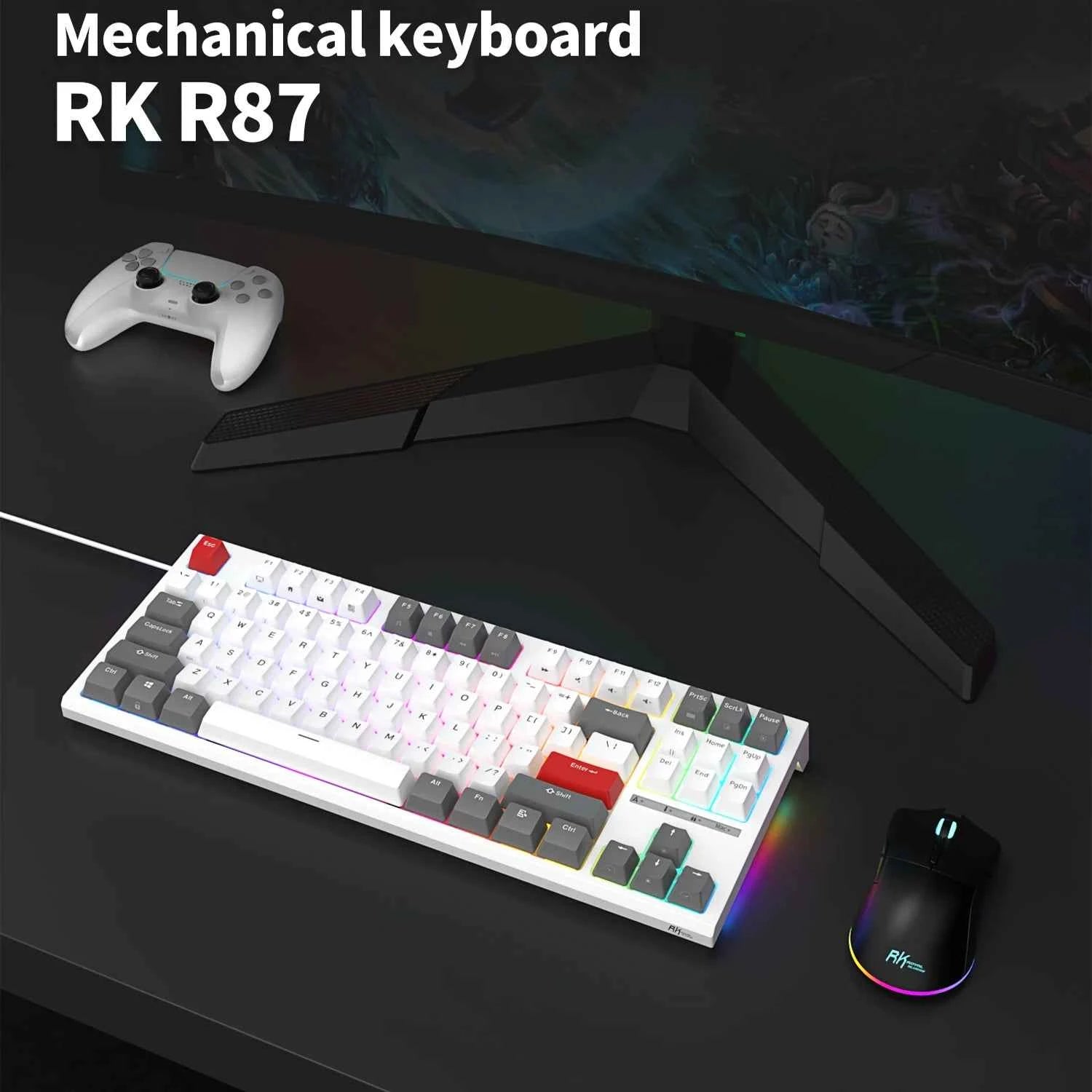 RK ROYAL KLUDGE R87 Russian Mechanical Keyboard 87 Keys RGB Backlit Hot-swappable Wired Gaming Keyboard Customised Keycaps
