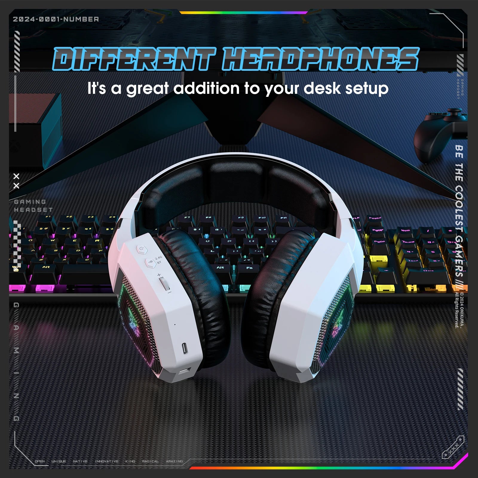 ONIKUMA 2.4GHz Wireless Gaming Headset For PS5 PS4 PC Mac Noise Cancelling Earphone Headset Gaming Headphone With Micr RGB Light