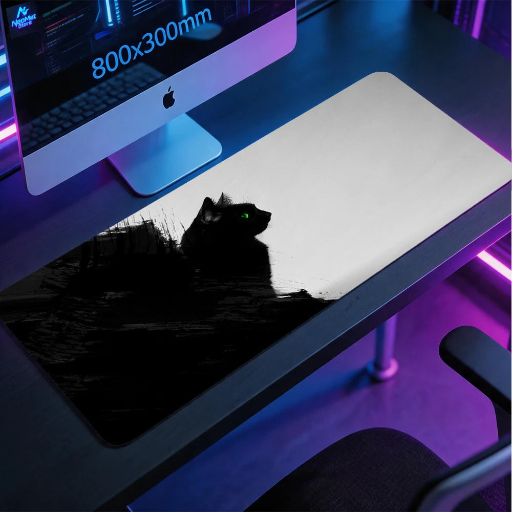 Mysterious Black Cat Pad Shadow Art Desk Mat 80x30cm Rubber Nonslip Gaming Computer Laptop Playmat Home Office Mousepad Gamer