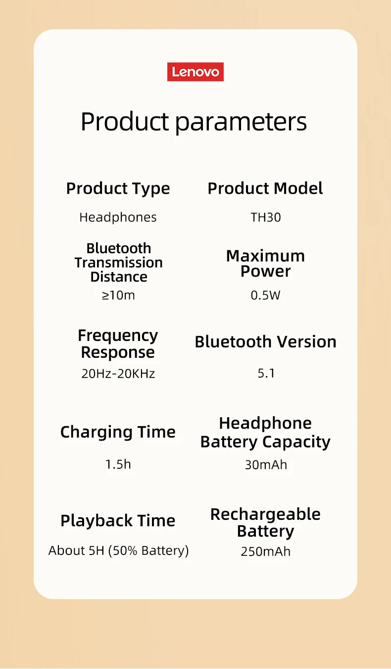 Lenovo TH30 Wireless Bluetooth Headphones with Headwear Earmuffs, Sports Earphones, Esports Games with Microphone