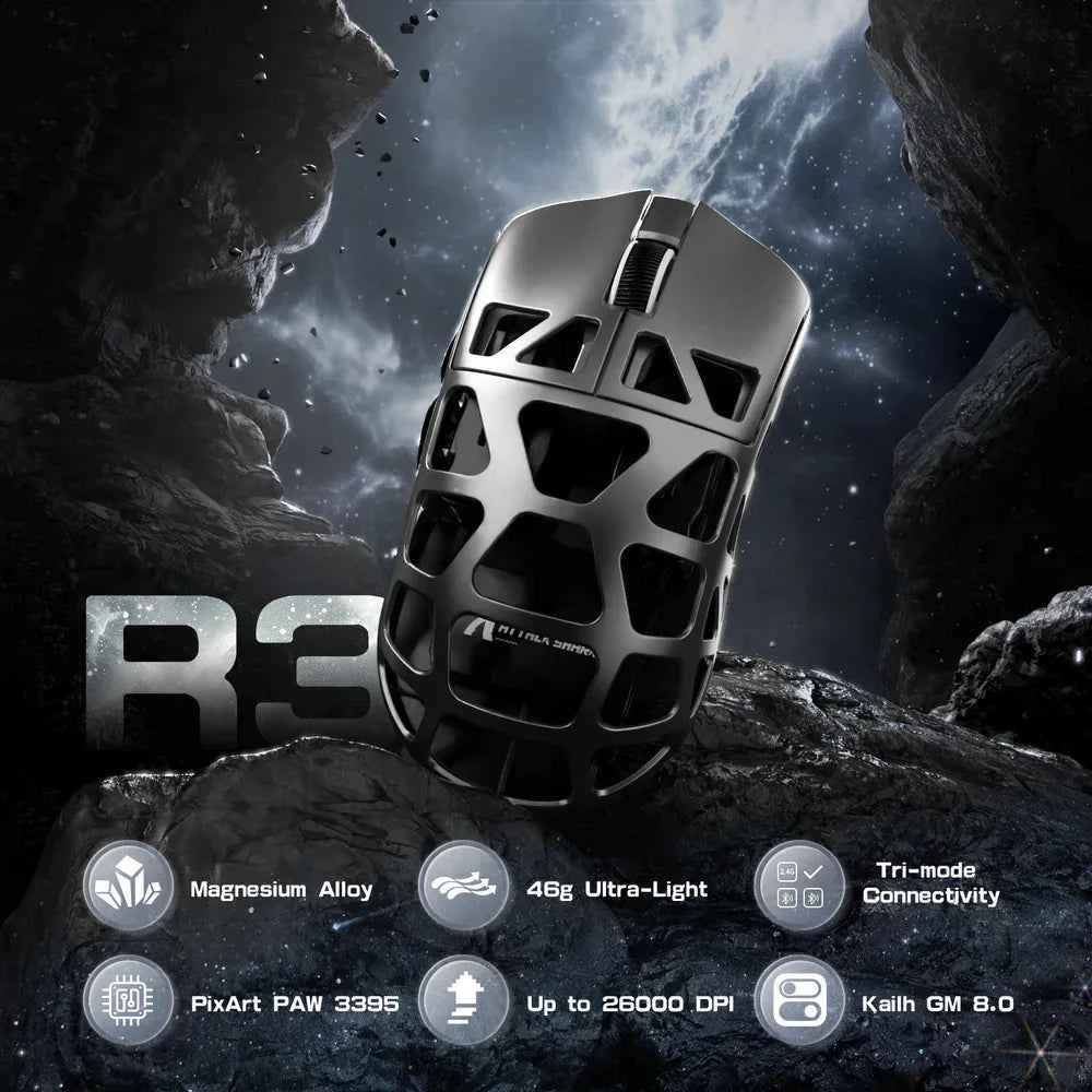 ATTACK SHARK R3 Magnesium Alloy Gaming Mouse 8K SUPERLIGHT 8000Hz 6 Adjustable DPI up to 26000 PAW3395 BT/2.4G Wireless/Wired