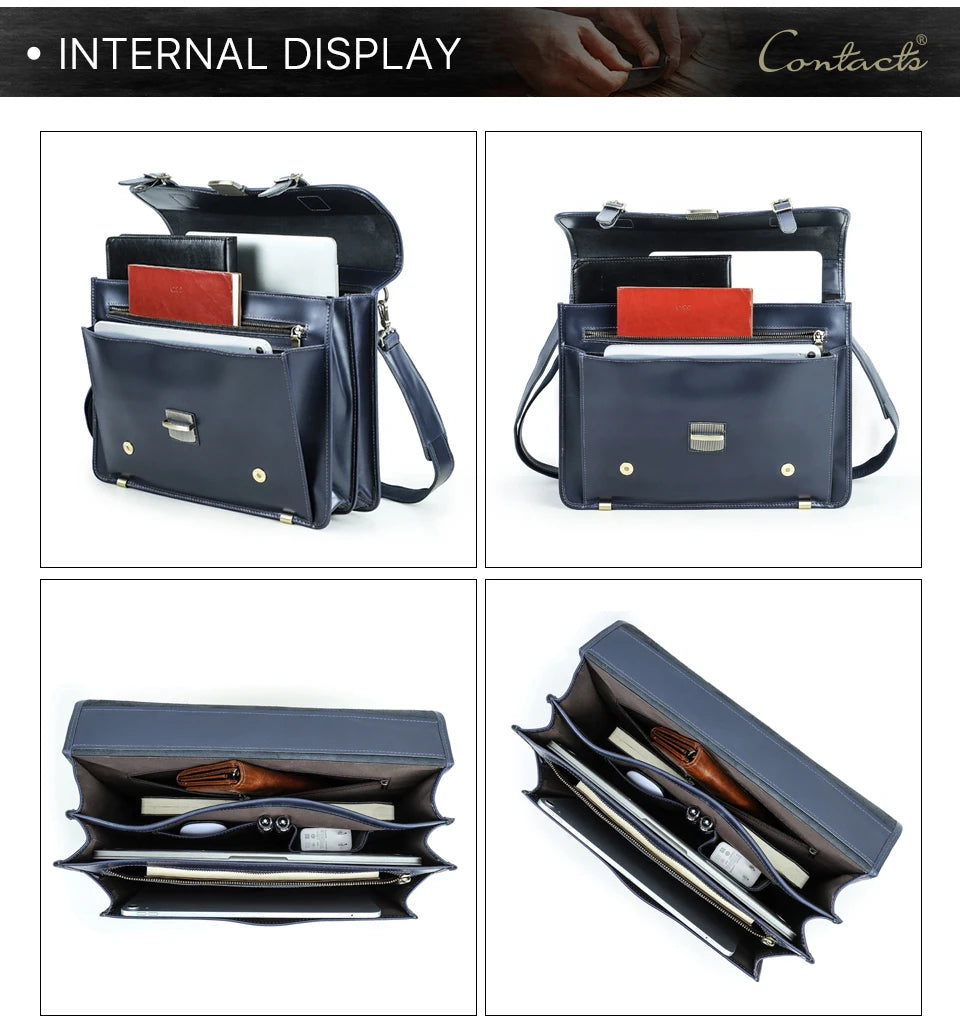 CONTACT'S Genuine Leather Business Bags for Men High Quality Briefcase Office Bag Male Tote Laptop Bags Portfolio Bag Document
