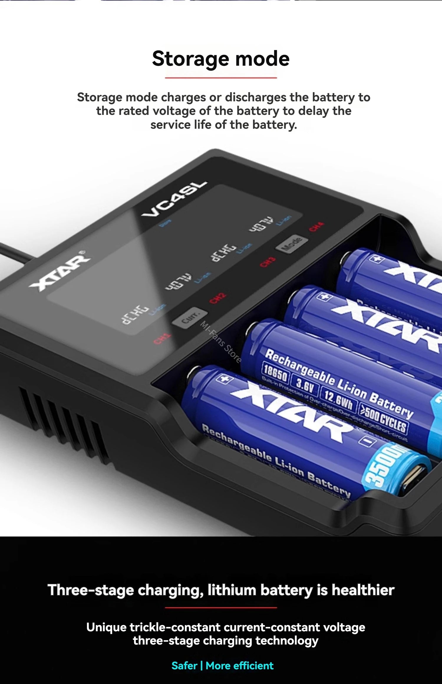 Original NEW XTAR VC4SL Battery Charger Type-C QC3.0 Fast Charge LCD Screen Display Ni-MH Li-ion 18650 AA/AAA Batteries Charger