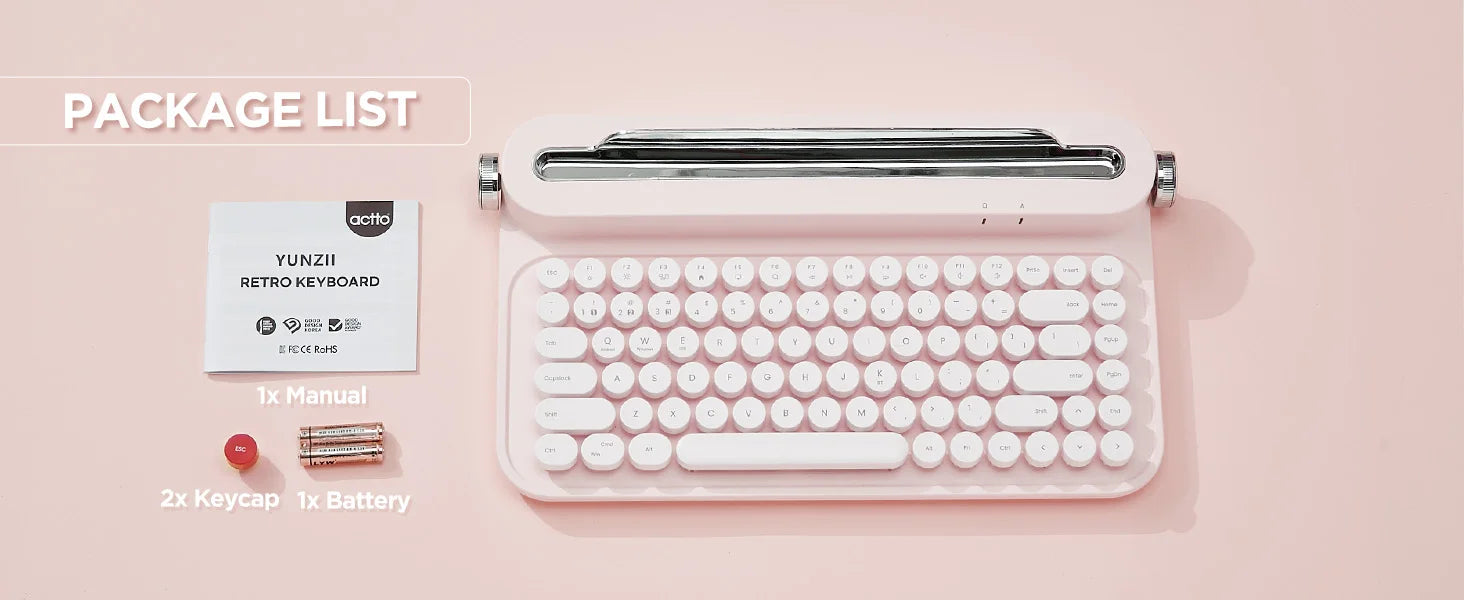 YUNZII ACTTO B305 Retro Typewriter Aesthetic Keyboard, 75% Compact Wireless Keyboard with Integrated Stand for Multi-Device
