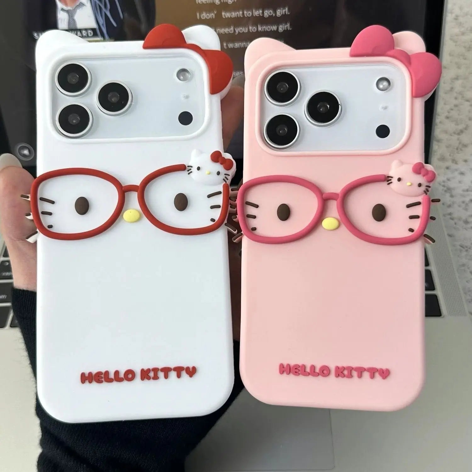 Sanrio 3D Cartoon Glasses Hello Kitty Phone Case For iPhone 17 Promax 16 15 14 13 12 Pro Max 11 So Cute Y2K Soft Silicone Cover