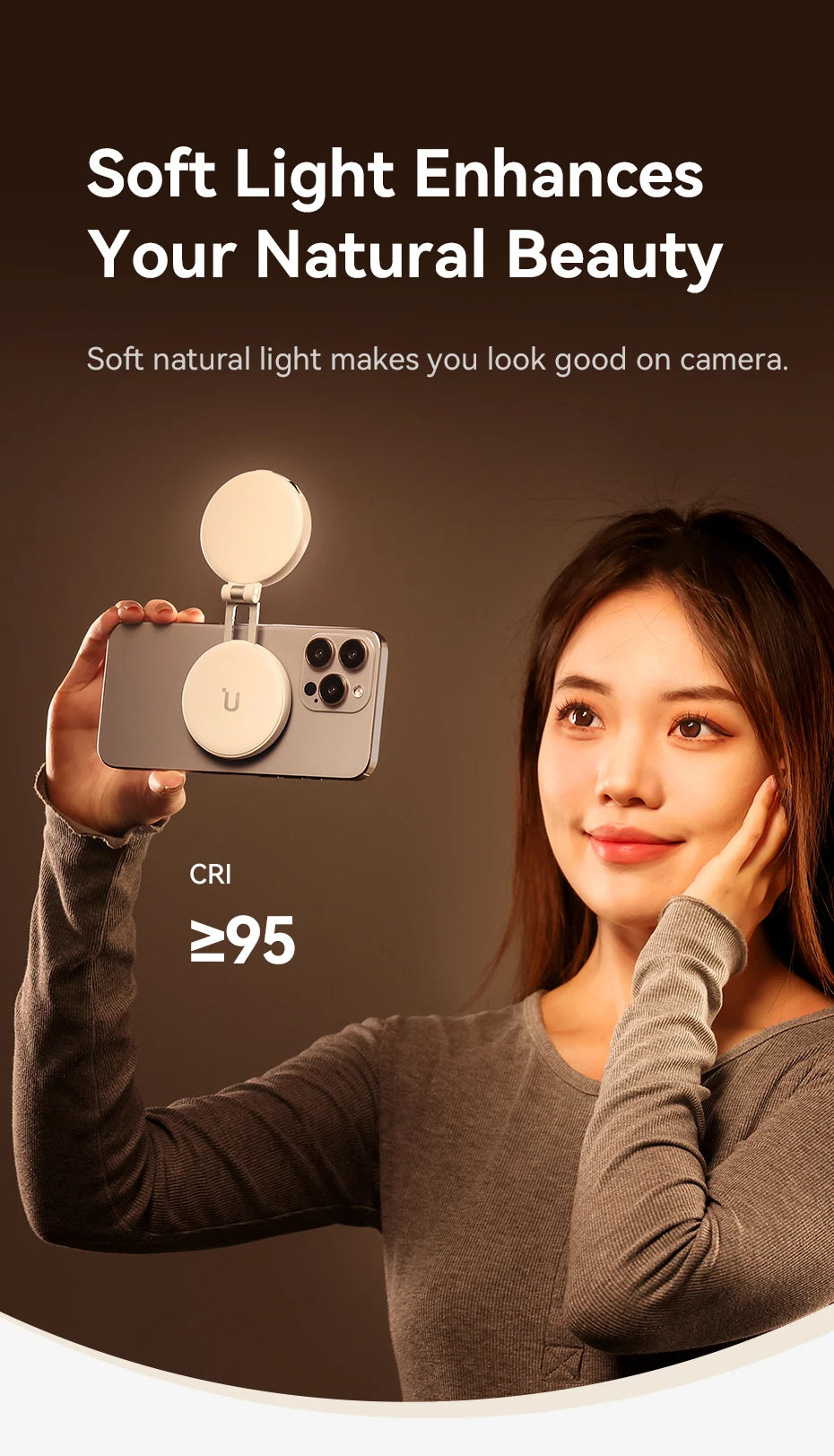 Ulanzi LM19 MagSafe Light CRI 95+ for Vlog Livestream Photograph Bi-Color Flip Fill Light Suitable for Magnetic Mobile Phones