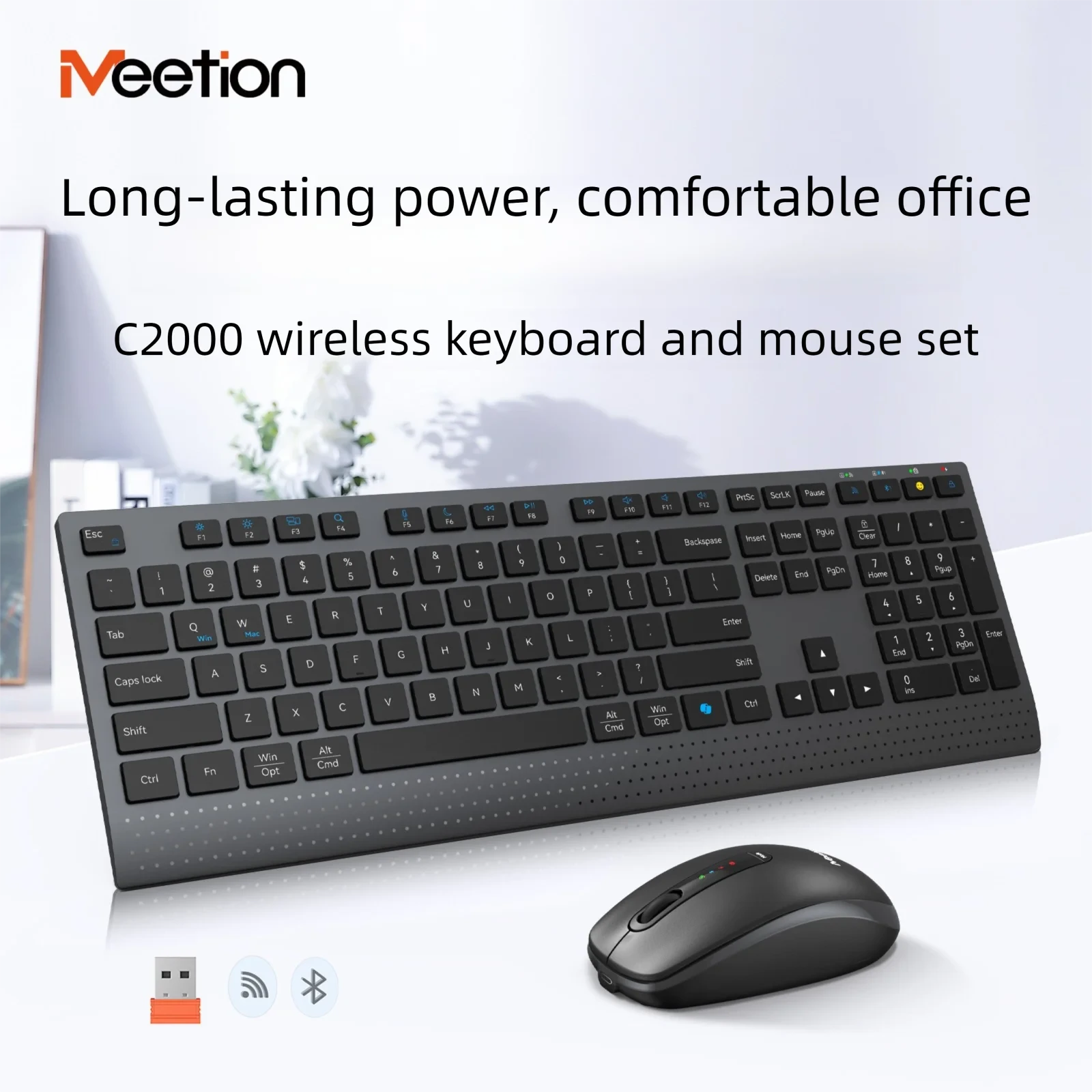 2.4G/Bluetooth Dual-Mode Wireless Keyboard And Mouse Combo,Full-Size Rechargeable Keyboard Mouse Set For Windows PC Office Work