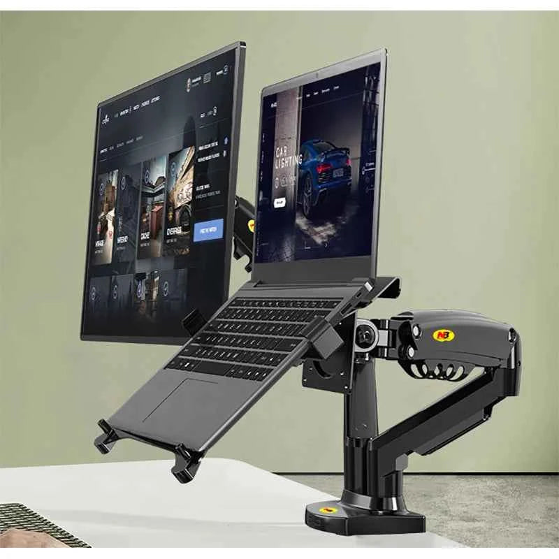 Dual Monitor Laptop Holder w/ USB3.0 cables NB F160-FP Gas Spring Arm for 17