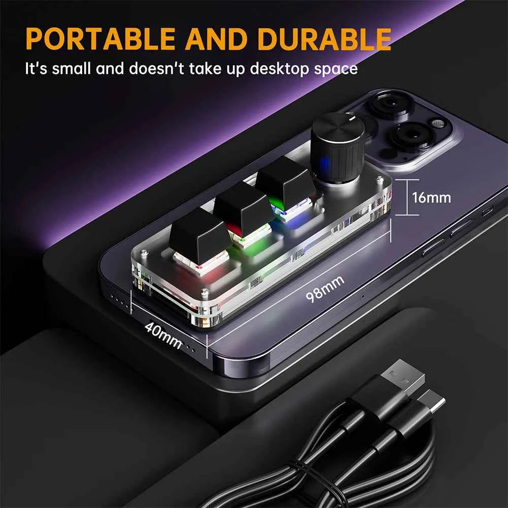 Mini Customized Mechanical Keyboard Hot Swappable Macro Programmable Keyboard 3 Key 1 Knob
