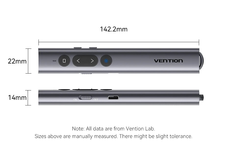 Vention Wireless Laser Pointer Presenter 100m 2.4Ghz USB C for MacBook Android Projector PPT Remote Control Presentation Pen
