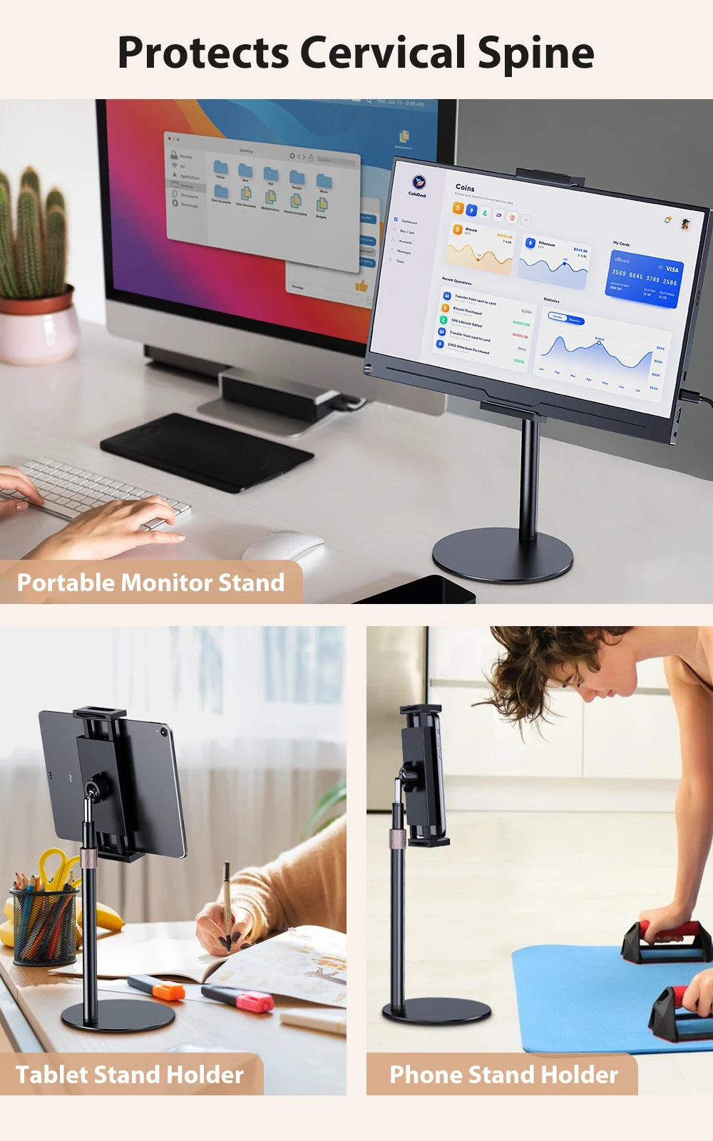 UPERFECT Portable Monitor Holder For 4.7-17.3 Inch Screen Vesa Phone Adjustable Laptop Gaming Bracket Expandable Desktop Stand