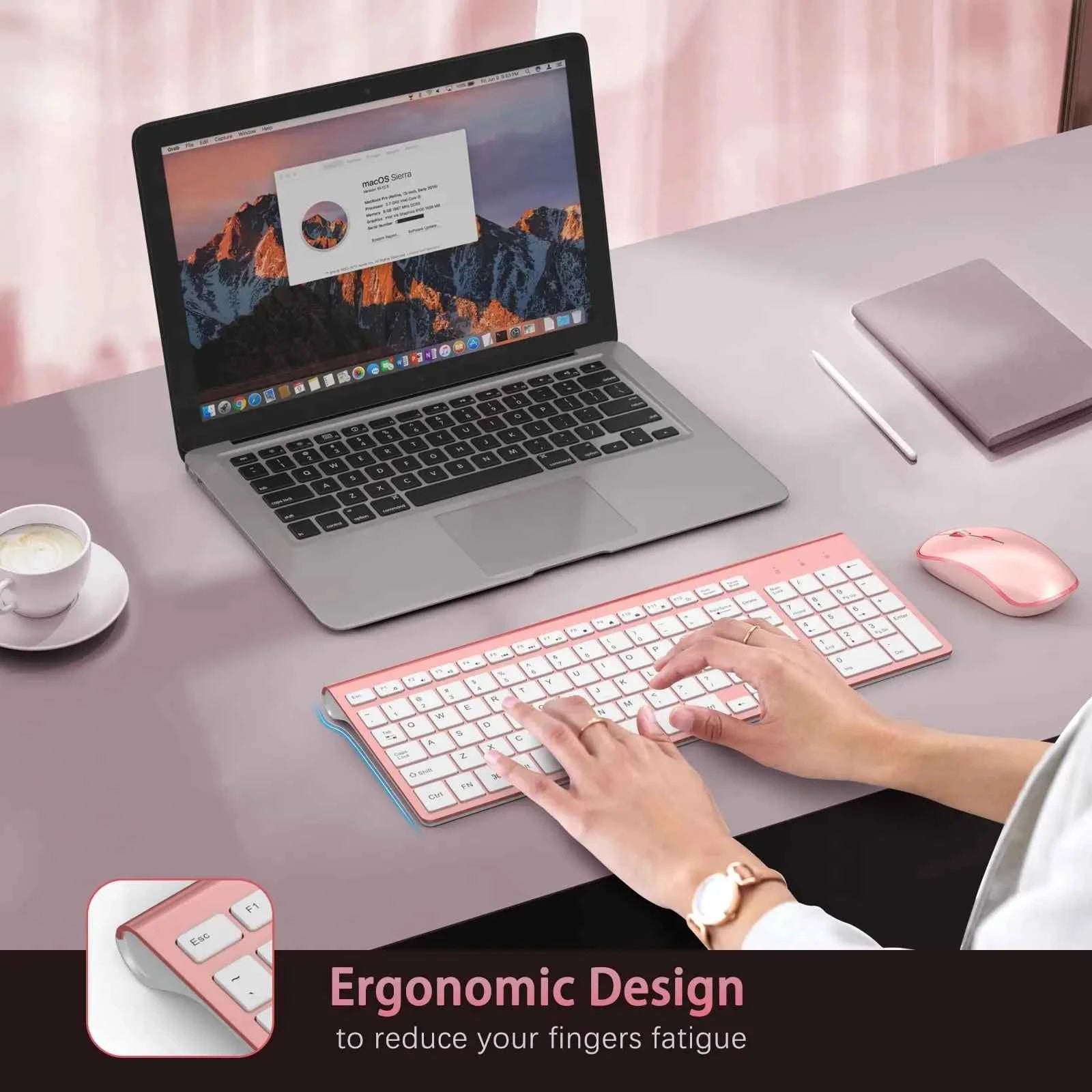 Wireless Keyboard and Mouse,2.4G Full Size and Portable Wireless Keyboard with Numeric Keyboard or Computer/Desktop/Laptop--Pink