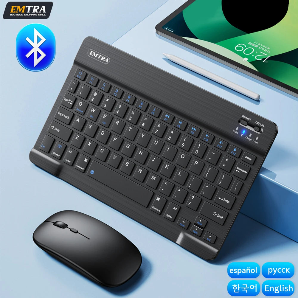 EMTRA Bluetooth Wireless Keyboard Mouse For Samsung Xiaomi Huawei Tablet For iPad Air Mini 5 Pro Spanish Korean Russian Keyboard