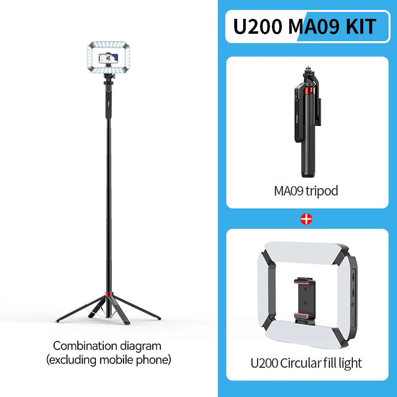 Ulanzi MA09 1.8m Selfie Stick Tripod for iPhone 17 15 Android Phone with Remote Control Panoramic Ball Head Holder U200 VL49 Kit