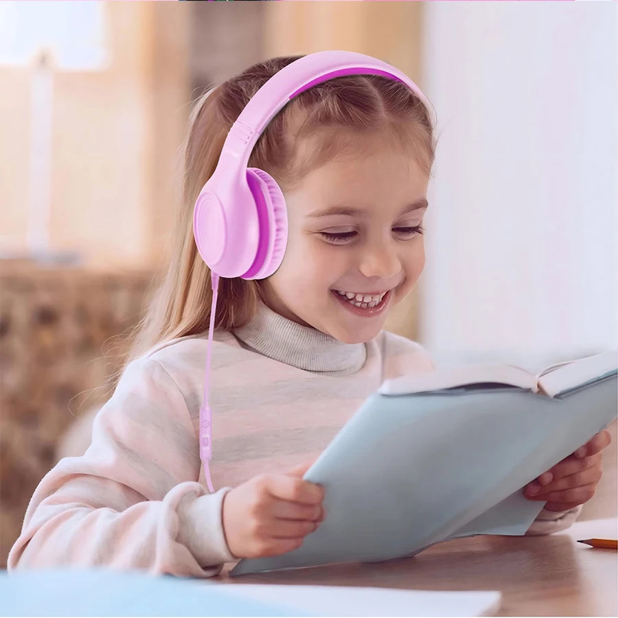 Wired Headphones with Microphone Foldable Adjustable Over Ear Kids Headphones for Girls Boys Children