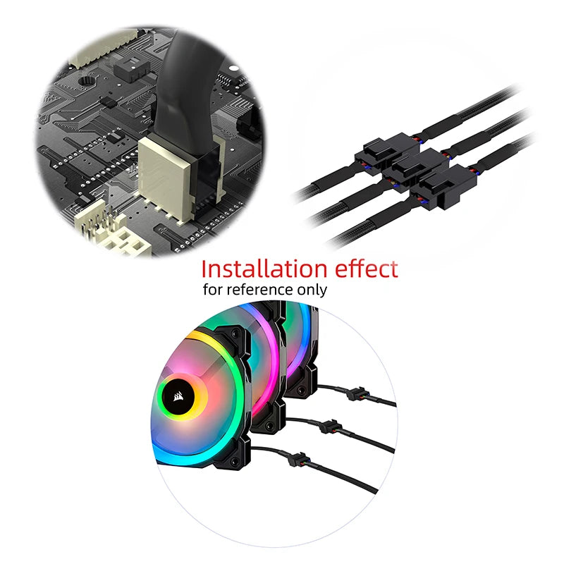 Cylarix PWM Fan Splitter Cable PC 4Pin 1 to 4 Ways Fan Power Extension Adapter Cable Black Sleeved Braided Cable 27cm/10.5 inche - WinSupport Tech