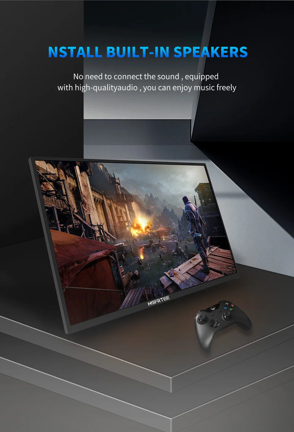 HGFRTEE 15.6 Inch Portable Monitor Ultra-Thin Monitor 180° Adjustable Bracket VESA Wall Mount Monitor for Gaming Laptop PC PS5/4
