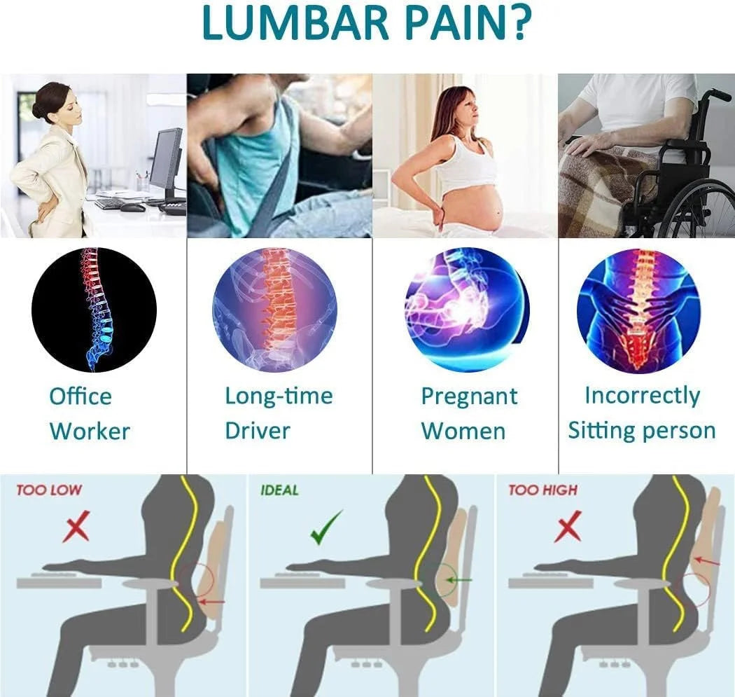 1pc Lumbar Support Pillow for Lower Back,Posture,Memory Foam Cushion with Adjustable Spinal, Breathable Mesh Cover