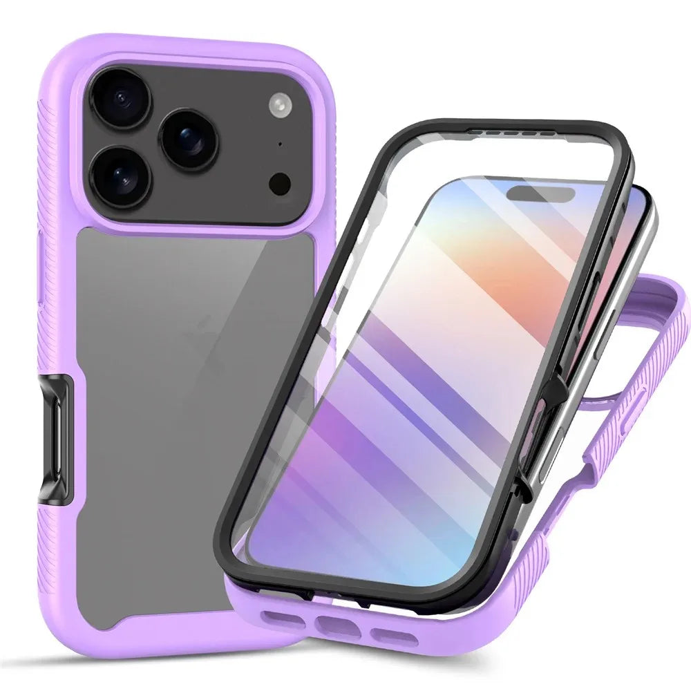 360 Full Body Protection Armor Clear Phone Case For iPhone 17 16 15 14 13 Pro Max Air 16e Plus Front Screen Shockproof Cover