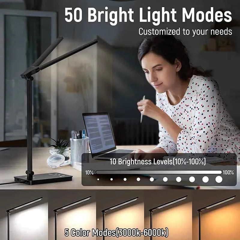 Double Head LED Desk Lamp,Dual Swing-arm Table Lamp for Home Office,5 Color Modes and 5 Dimmable,Modern Eye-Caring Piano Lamp