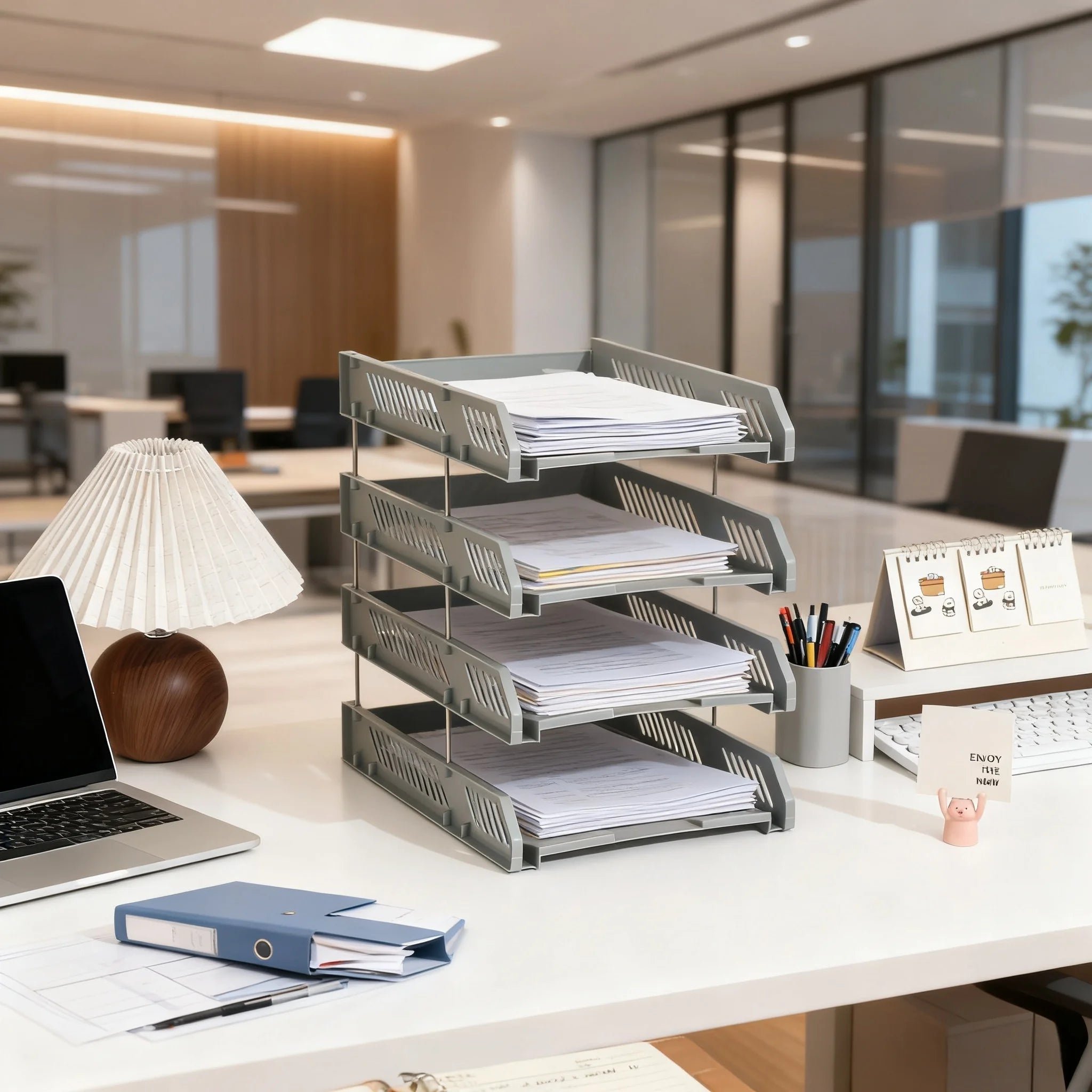 Four-Layer File Tray with Hollow File Compartments, Detachable Storage Rack, File Frame for Organizing Documents, Multi-Layer and Thickened