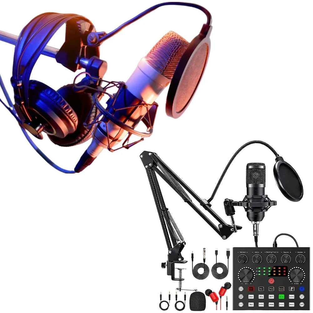 Podcast Equipment Bundle with BM800 Microphone And V8 Sound Card - Complete Recording Kit for Podcasting Streaming Gaming & Music Production
