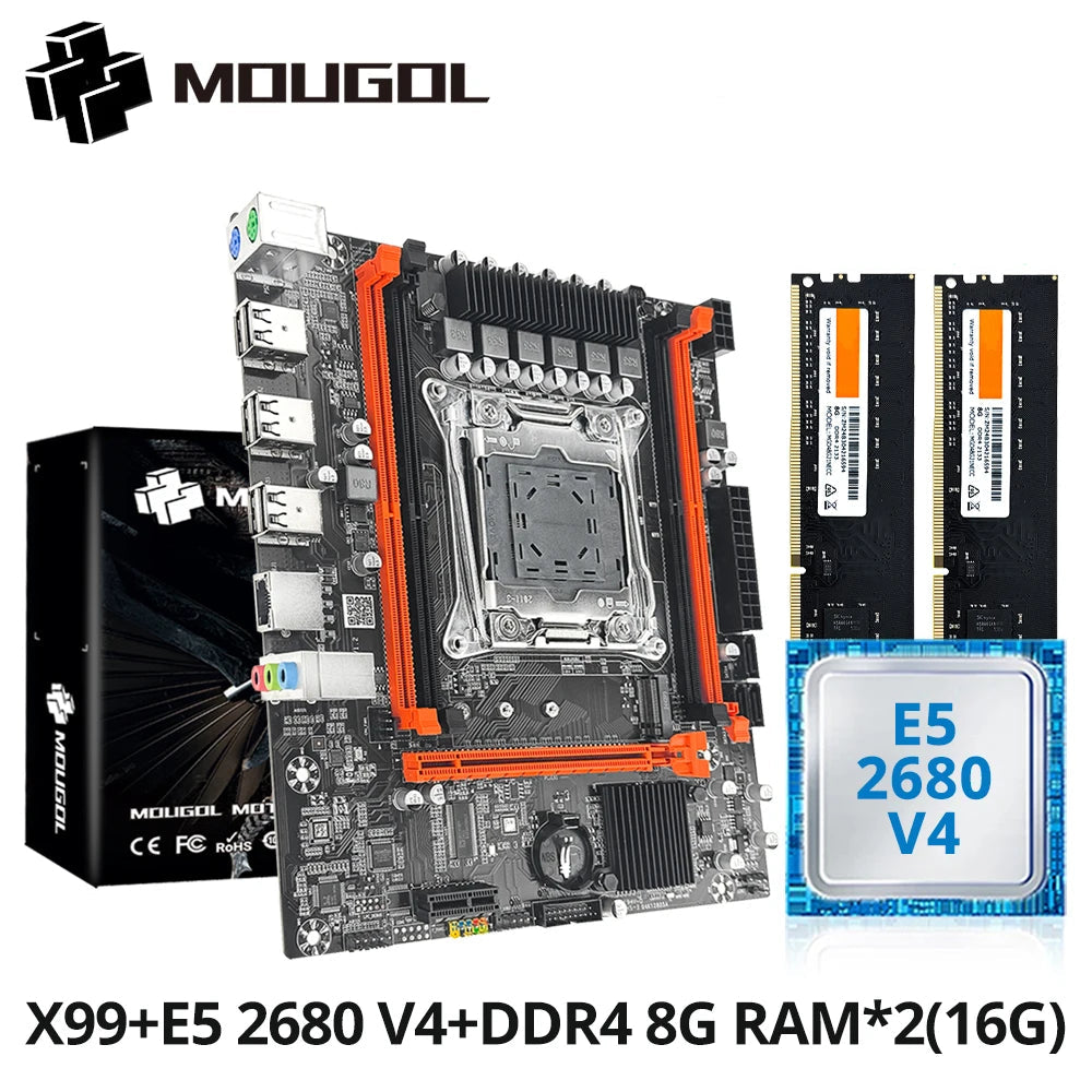 MOUGOL X99 Motherboard Set with Intel Xeon E5 2680 V4 & DDR4 16G (8G*2) 2133MHz Dual Channel  RAM M.2 NVME for Desktop Host - WinSupport Tech