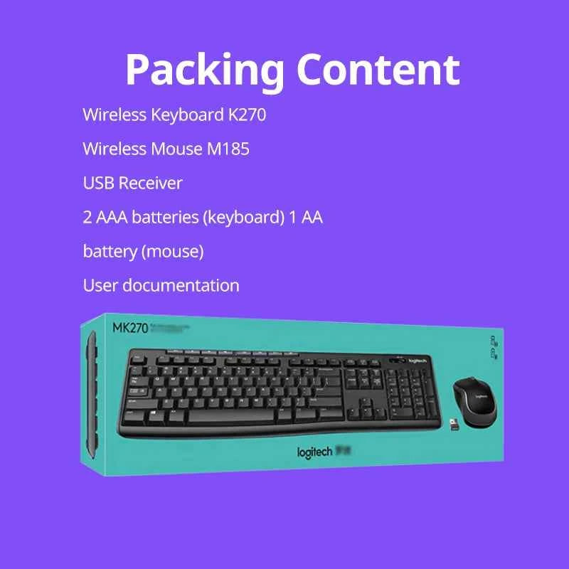 Logitech MK270 Wireless Keyboard and Mouse Suit Laptop Wireless Office Keyboard Full Size with 2.4G Receiver