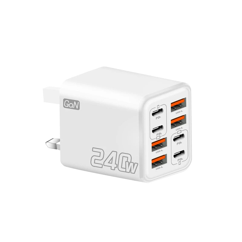 240W GaN USB C Charger 8 in 1 Fast Charging Phone Charger Power Adapter For iPhone Xiaomi Type C EU/US/UK Plug Wall Charger