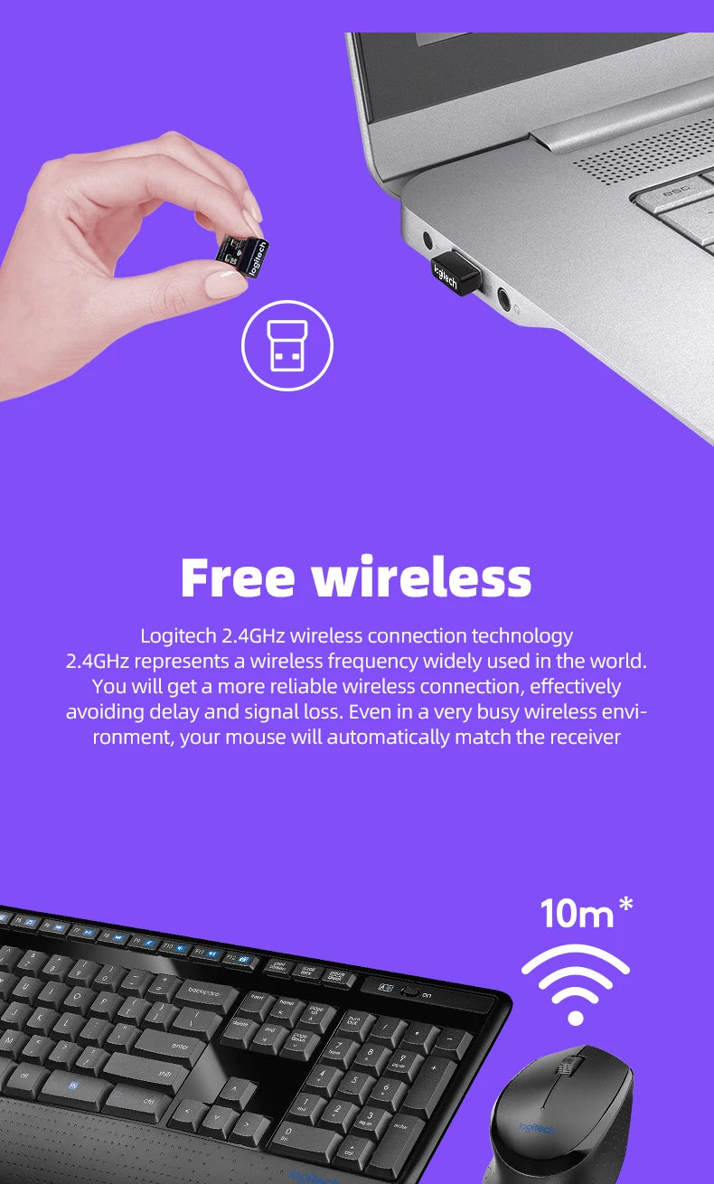 Logitech MK346P 2.4G Wireless Keyboard Mouse Combo Full Size 104 Keys Ergonomic Office Keyboard Mice Set For Desktop Laptop