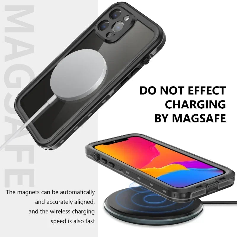 For iPhone 16 15 14 Plus 13 12 11 Pro XS Max XR IP68 Waterproof Phone Case Dustproof Diving Swim Surfing Cover Screen Protector