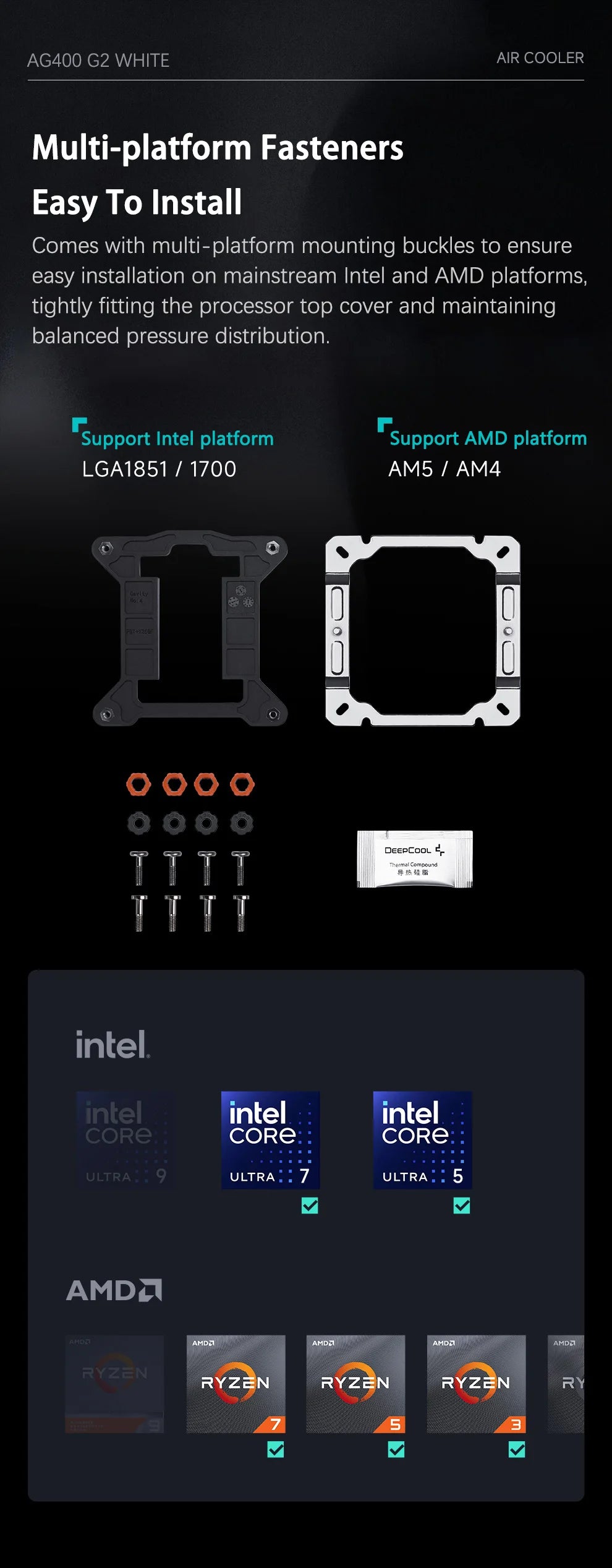 DEEPCOOL AG400 4 Heat Pipe CPU Air-Cooled Cooler ARGB PWM TDP 220W CPU Radiator for LGA1700 1200 115X 1151 1155 AMD AM4 AM5
