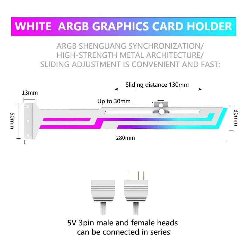 Power train ARGB Graphics Card GPU Holder Adjustable Height Horizontal GPU Bracket  AURA SYNC GPU Video Card Holder
