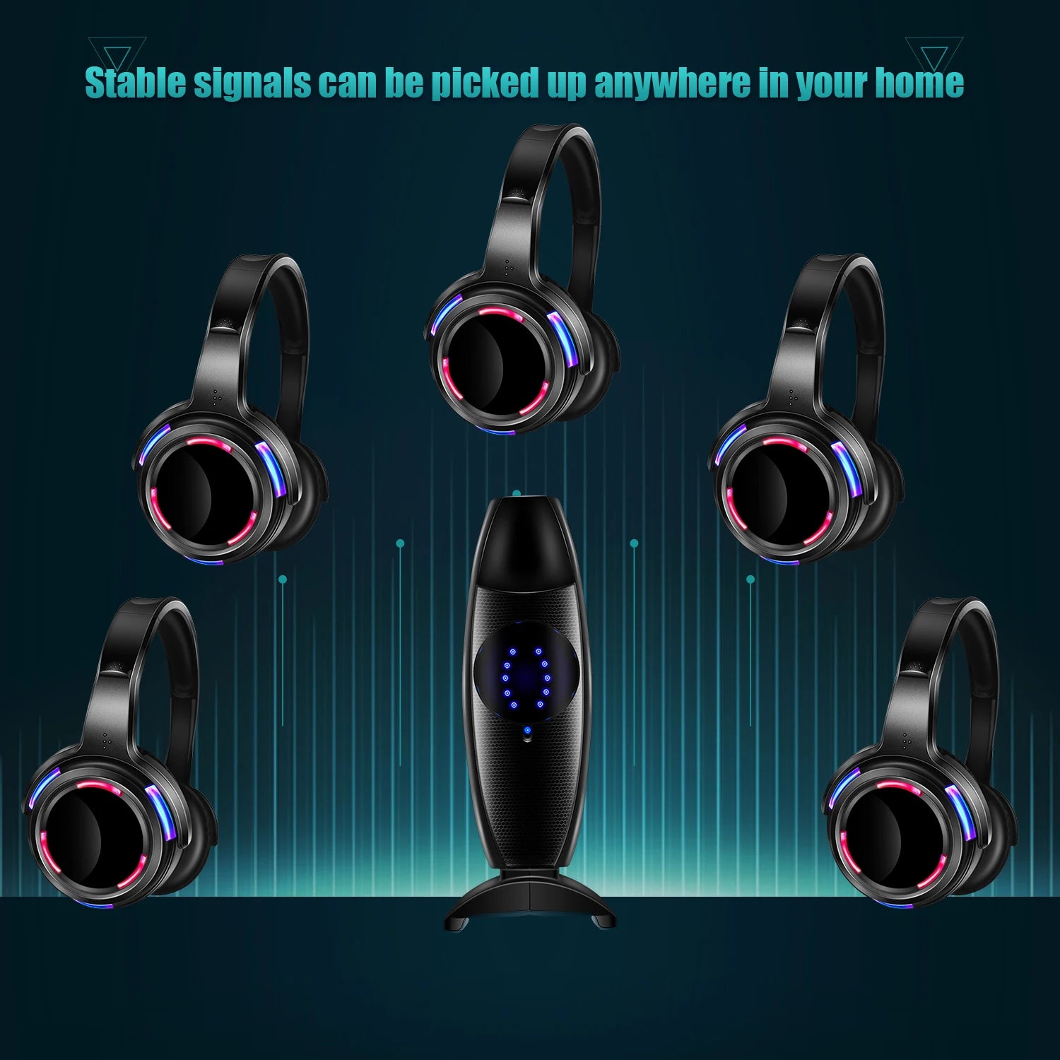 Silent Disco Headphones LED transmitter for Quiet Events,Party,Meeting,Yoga