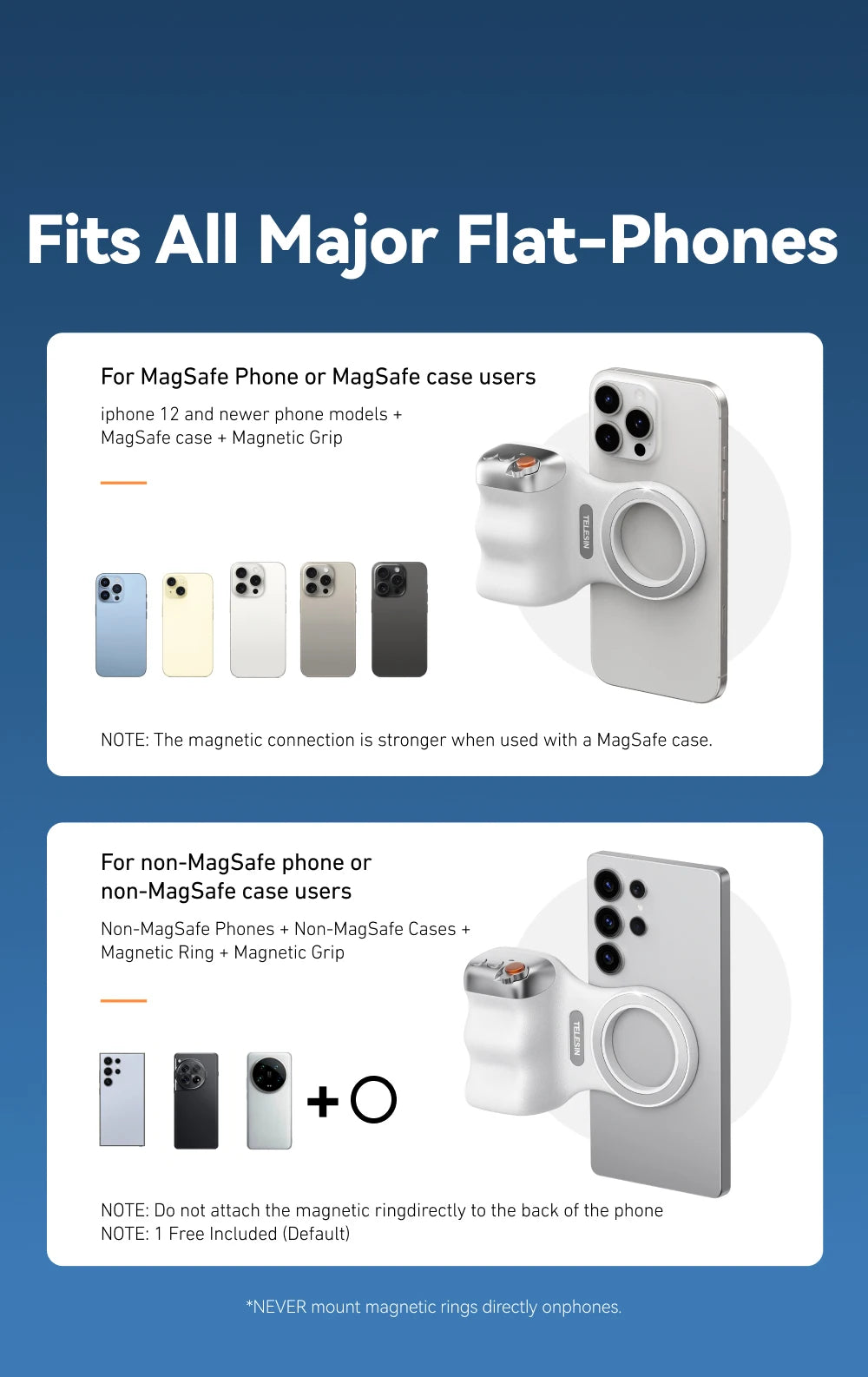 TELESIN Magnetic Phone Camera Hand Grip Universal Smart Phone Holder with Remote Control for iPhone & Android Bluetooth Shooting Aid