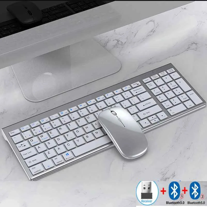Jomaa Slim Rechargeable Bluetooth Keyboard and Mouse Set for Laptop Computer 2.4G USB Wireless Keyboard and Mouse Combo