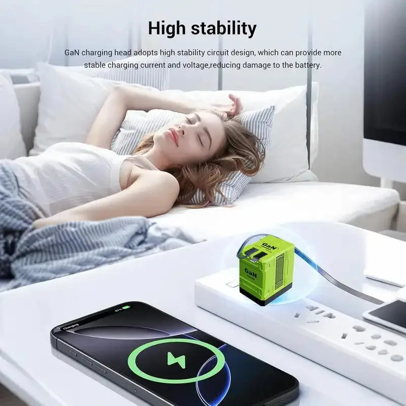 （2PCS）W&O 4-in-1 GaN 120W Fast Charger Retractable USB-C & Lightning Cable Folding Adapter iPhone 16 iPad MacBook Multi-Device