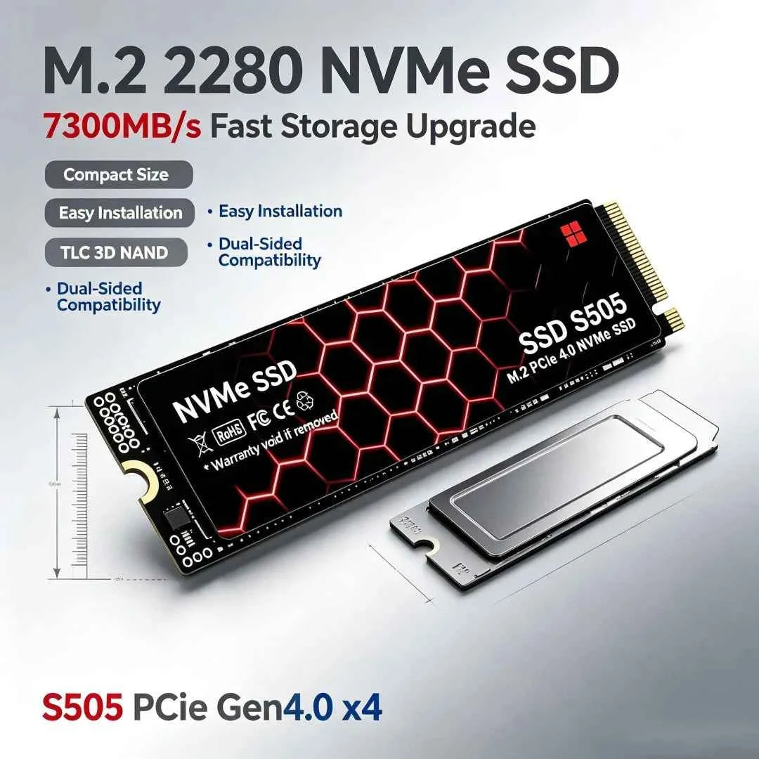 S505 High-Speed M.2 2280 NVMe SSD,7400MB/s PCIe4.0 X4 TLC 3D NAND,500GB/1TB/2TB/4TB Gaming SSD for PS5, Laptop & Desktop PC