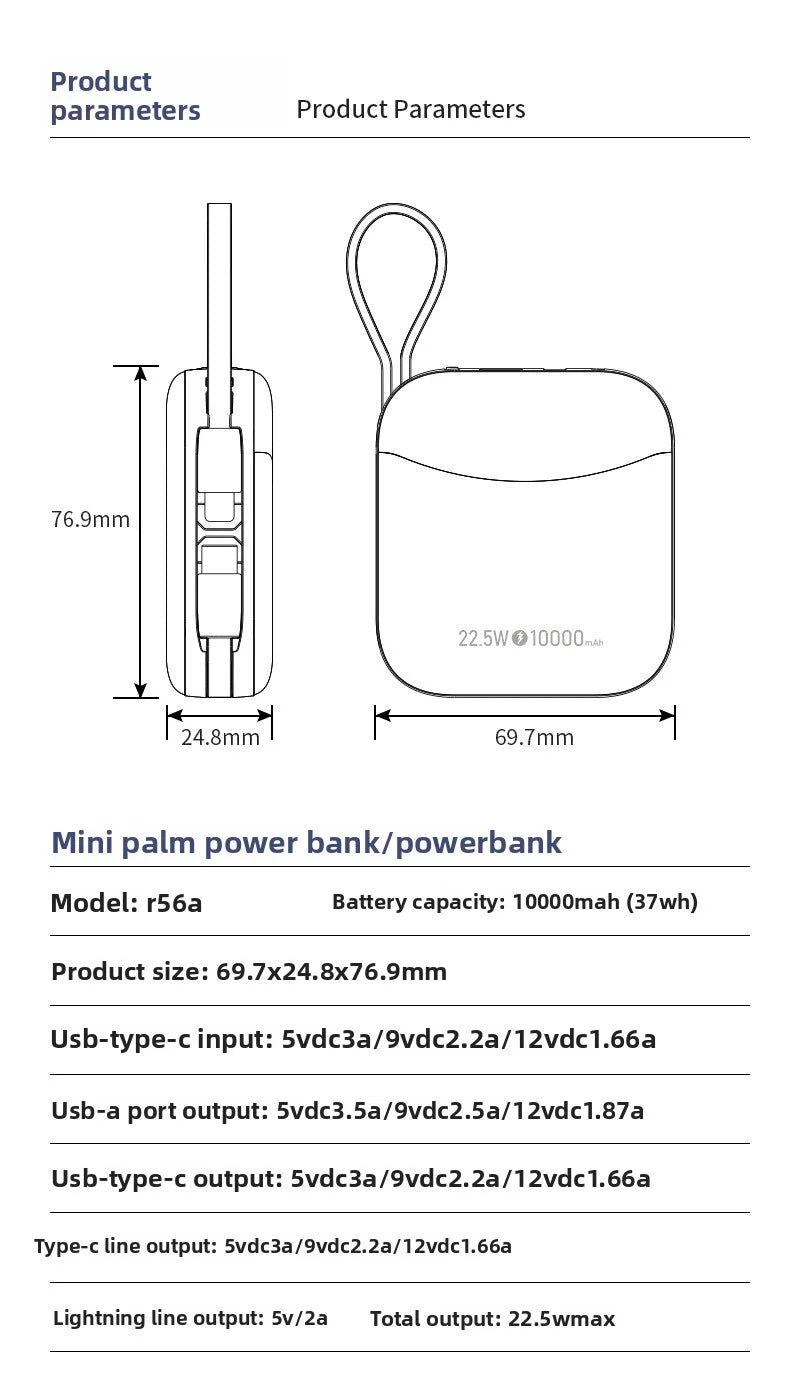 10000mAh Mini Power Bank  Fast Charge Powerbank CCC Chinese Certification External Battery for iPhone Xiaomi Huawei Samsung