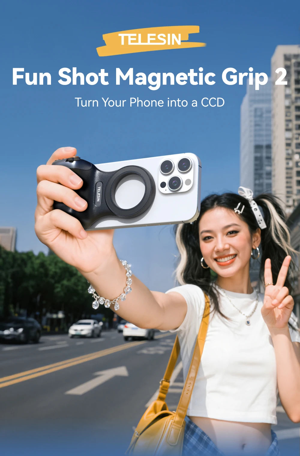 TELESIN Magnetic Phone Camera Hand Grip Universal Smart Phone Holder with Remote Control for iPhone & Android Bluetooth Shooting Aid