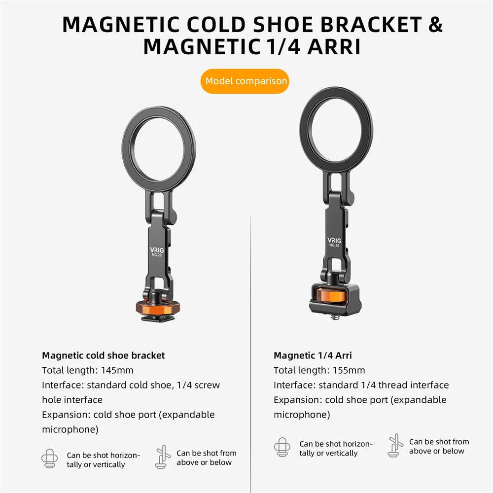 VRIG Magnetic Cold Shoe Mount Phone Holder W 1/4 Phone Tripod Mount for MagSafe iPhone 16 15 14 Samsung Camera Mic Light Monitor