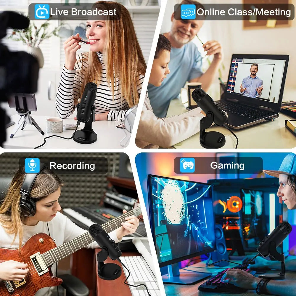 Haomuren USB Microphone for PC Mac Gaming Recording Stream Podcast, Computer Condenser Mic with Phone Adapter Headphone Output - WinSupport Tech