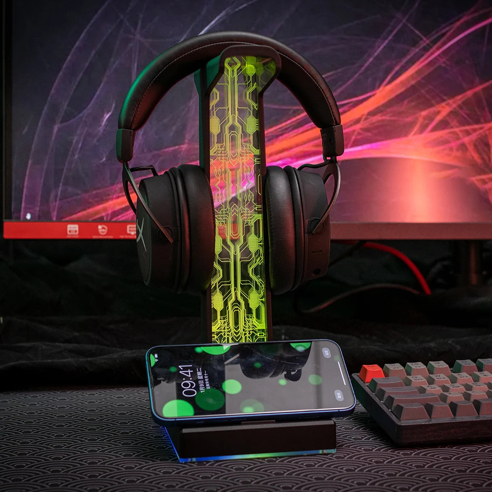 RGB Gaming Headphone Stand 10 Lighting Effects Headphone Stand Holder Rack USB Port 3.5mm Audio Port Desktop Headset Bracket