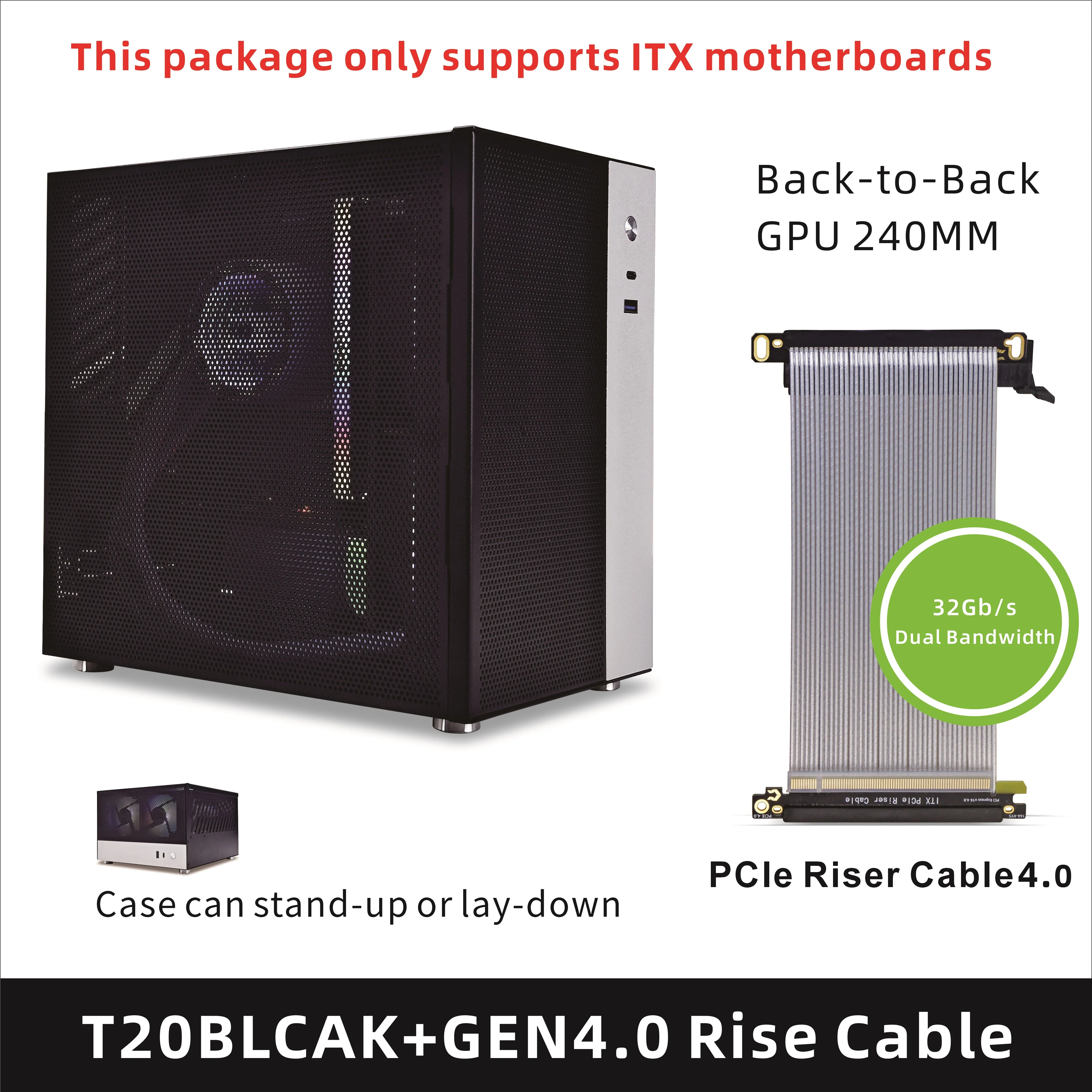 METALFISH T20 Mini ITX White Case 9L Compact PC Chassis Support Flex PSU/240mm GPU/100mm Cooler/180 Liquid Cooler