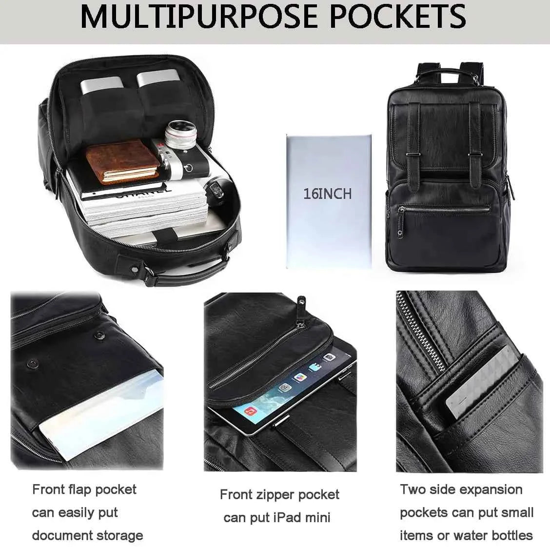 MOYYI Leather Laptop Backpack for Men Waterproof Travel Backpack Vintage Business Bag for Commuter Casual Leather Daypack