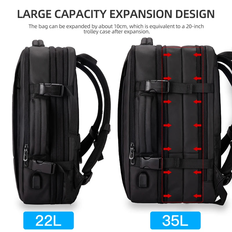 Heroic Knight Travel Laptop Backpack 15.6 Inch – Expandable Waterproof Business Backpack for Men, USB Charging Port, Large Capacity School & Work Bag