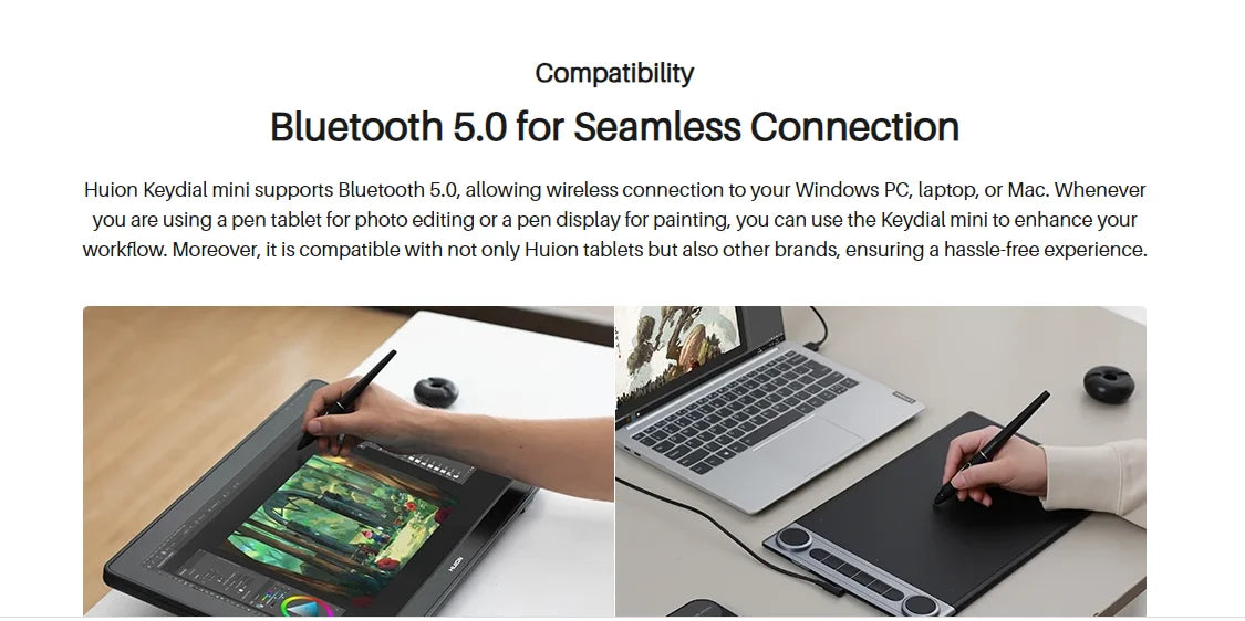 HUION Keydial Mini Wireless Keyboard Bluetooth Connectivity Keyboard with Dial, for Drawing Tablet PC MacBook Surface Pro Laptop
