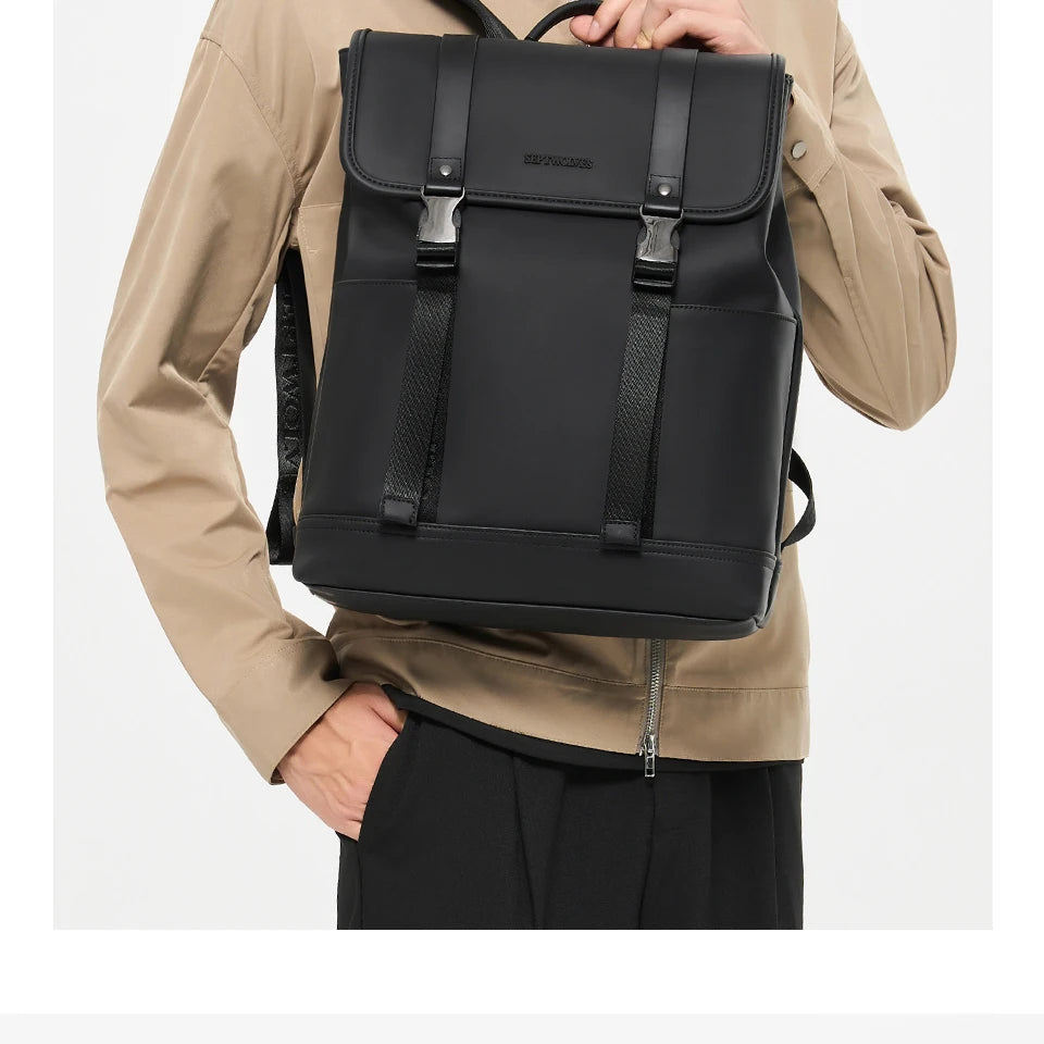 Septwolves Black Men Black Leather Backpack PU Large Capacity Best  Laptop Computer Backpack 15 Inch Travel Backpack Daily Use